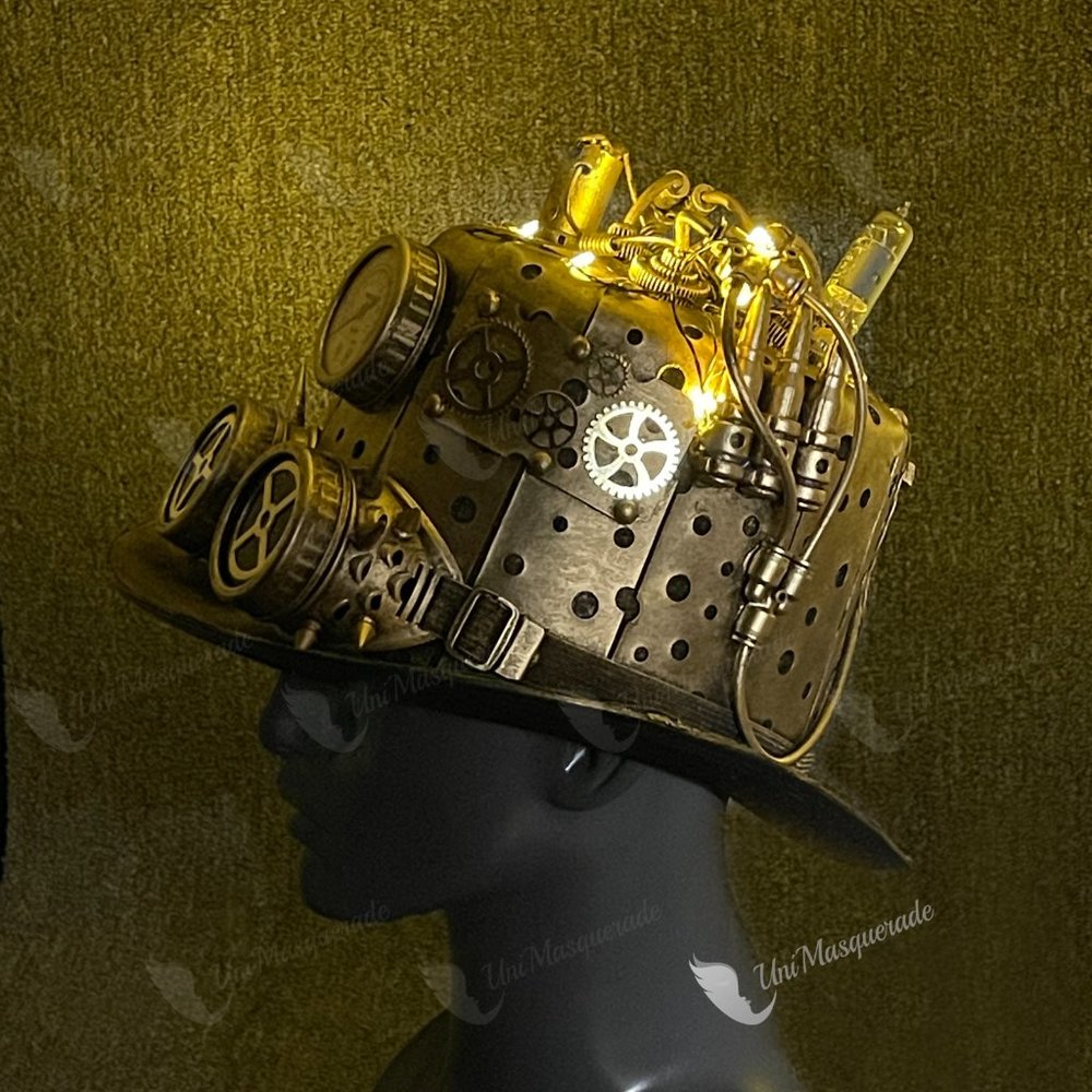 Unisex Steampunk Gauge Style Gold Hat With LED Light